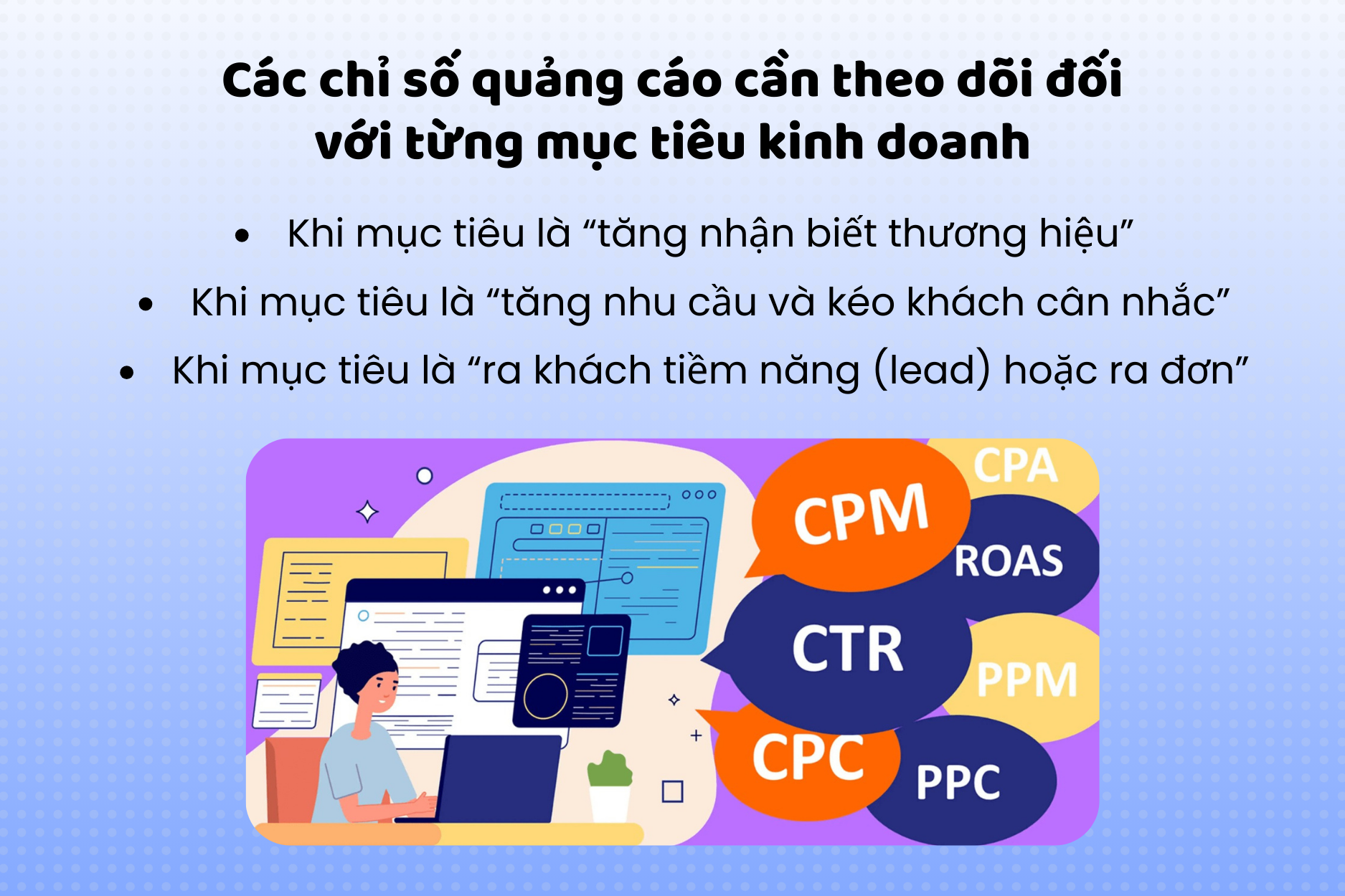 Các chỉ số quảng cáo cần theo dõi đối với từng mục tiêu kinh doanh