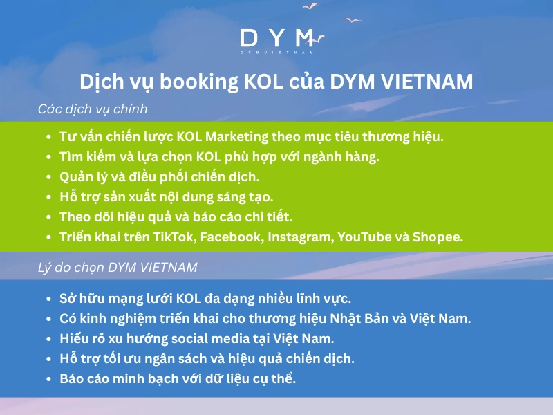 Dịch vụ booking KOL của DYM VIETNAM
