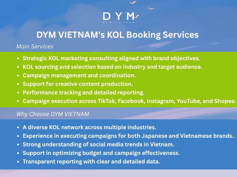 DYM VIETNAM's KOL Booking Services