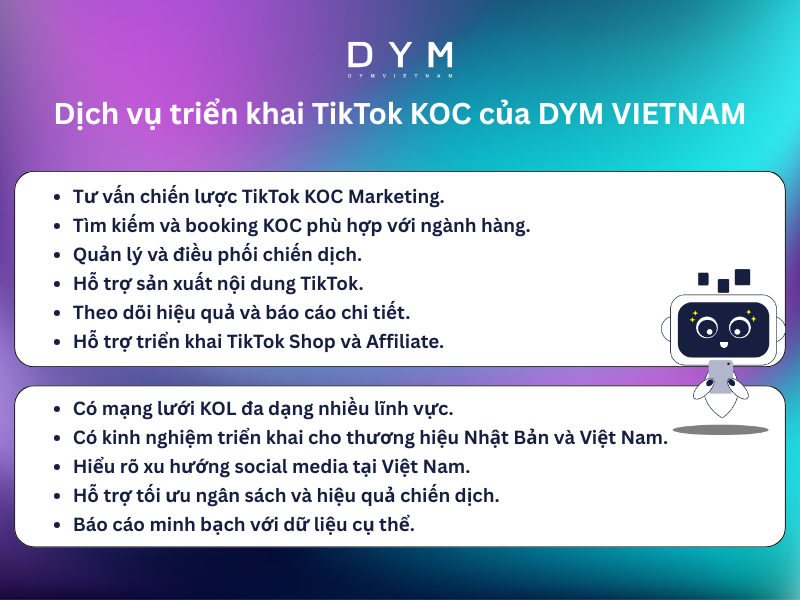 Dịch vụ triển khai TikTok KOC của DYM VIETNAM