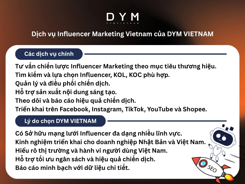Dịch vụ Influencer Marketing Vietnam của DYM VIETNAM